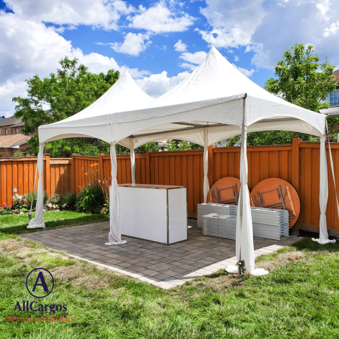 10x20 White Frame Tent with Pole Draping in Backyard