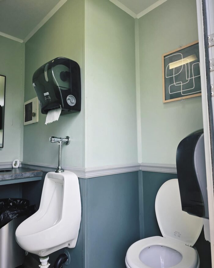 Inside a Two Unit Washroom Trailer Male Side