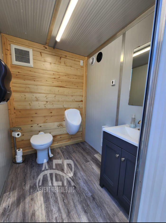 Interior View of Our Lux Two Station Trailer Washroom Rental