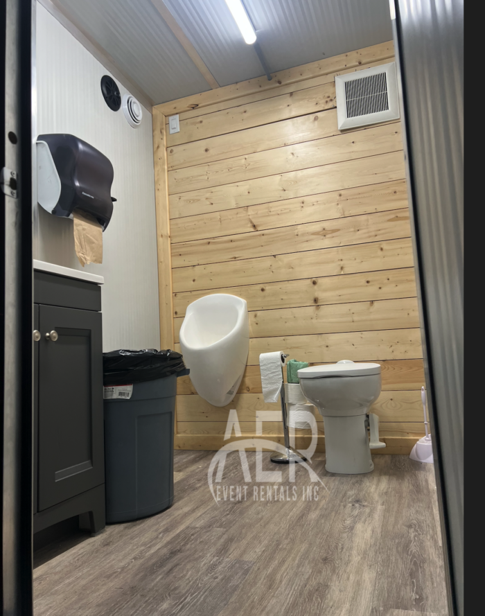 View of Our Lux Two Station Trailer Washroom Rental