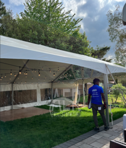 30x30 Clearspan Tent Dancefloor Rental for Backyard Event