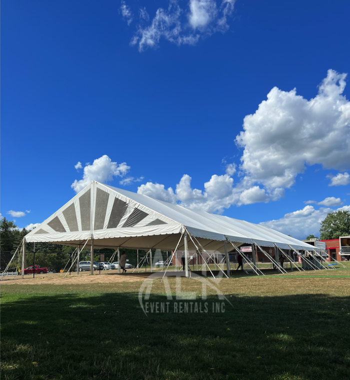 40x105 White Clearspan Tent Rental for Wedding Installation