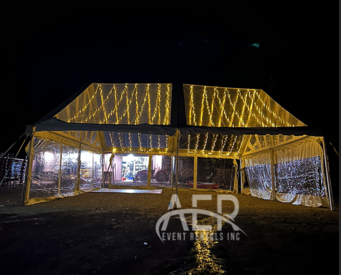 40x30 Cleartop Tent with Fairy Lights and Dancefloor Rental