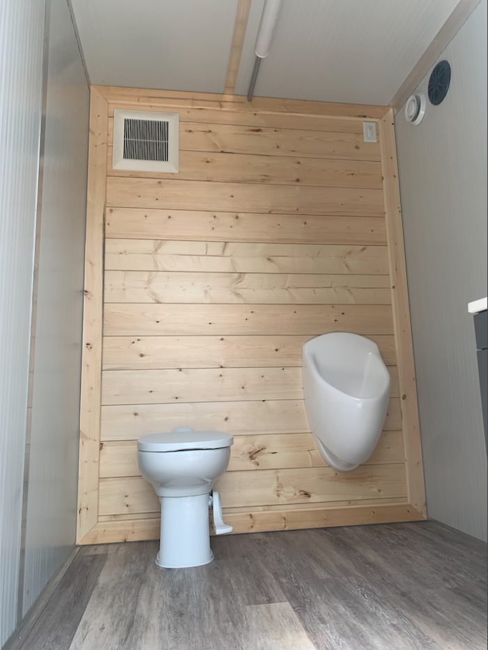 Unisex Interior of Trailer Restroom Rental Toronto