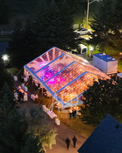 Night shot of 40x60 Clear Top Wedding Tent Rental Stoufville