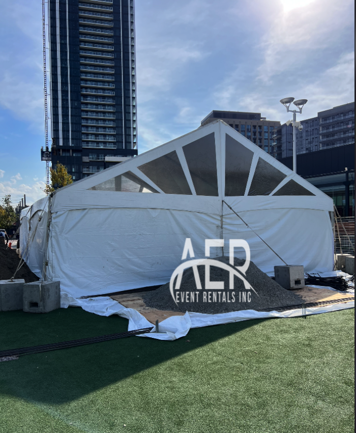 30x30 Tent Installed over Construction Site at Shops at Donmills