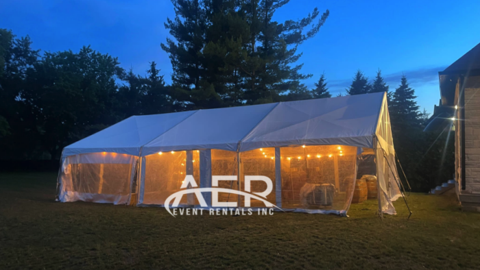 30x45 Tent with Clearwalls Rental for Backyard Event