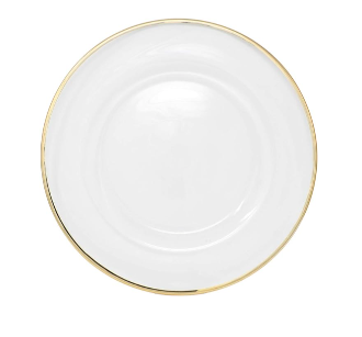Round Glass Charger Plate with Gold Rim Rental