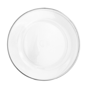 Round Glass Charger Plate with Silver Rim Rental